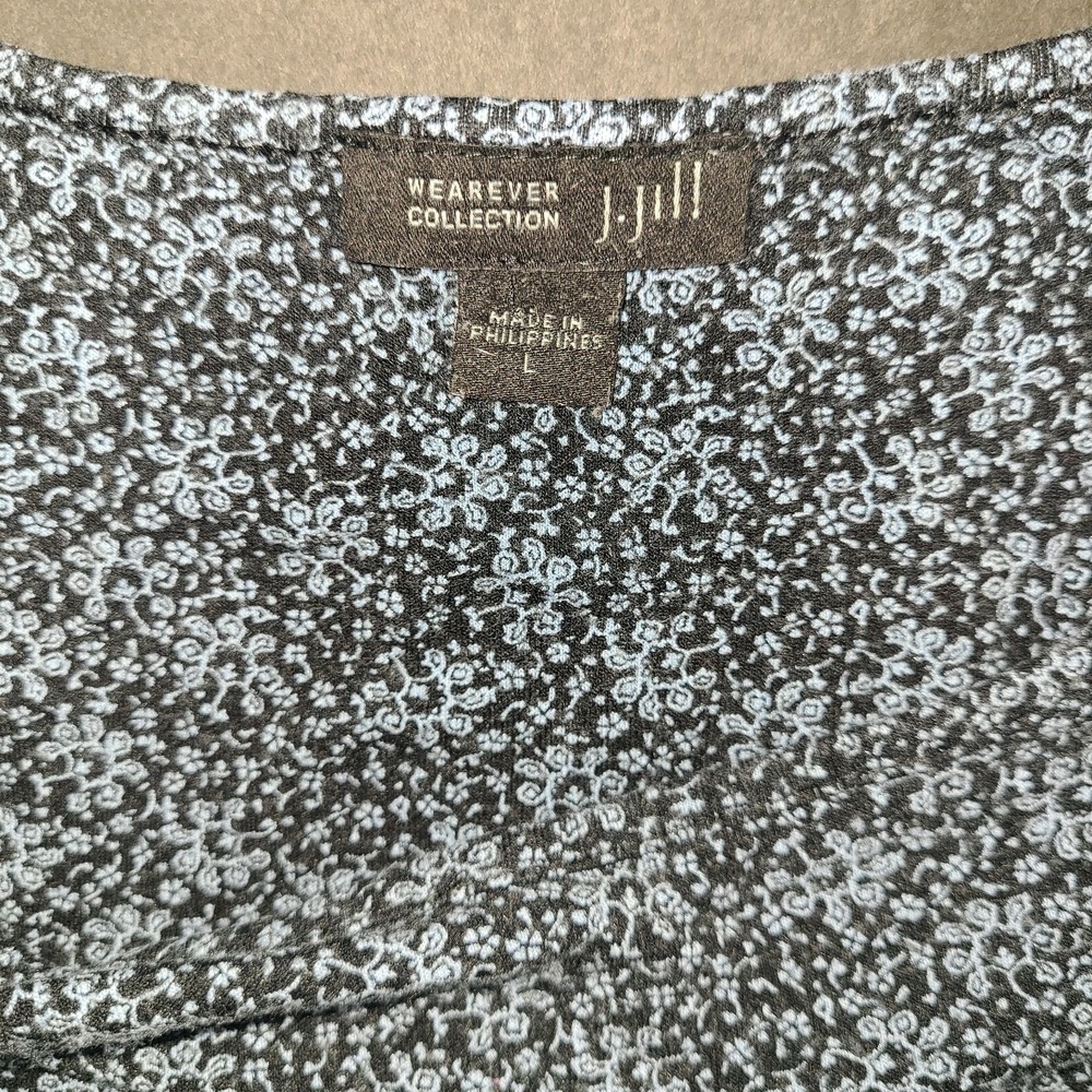 J. Jill Wearever Collection Floral Print Long Sleeve Tunic Top Blue Black Flowy - Picture 5 of 6